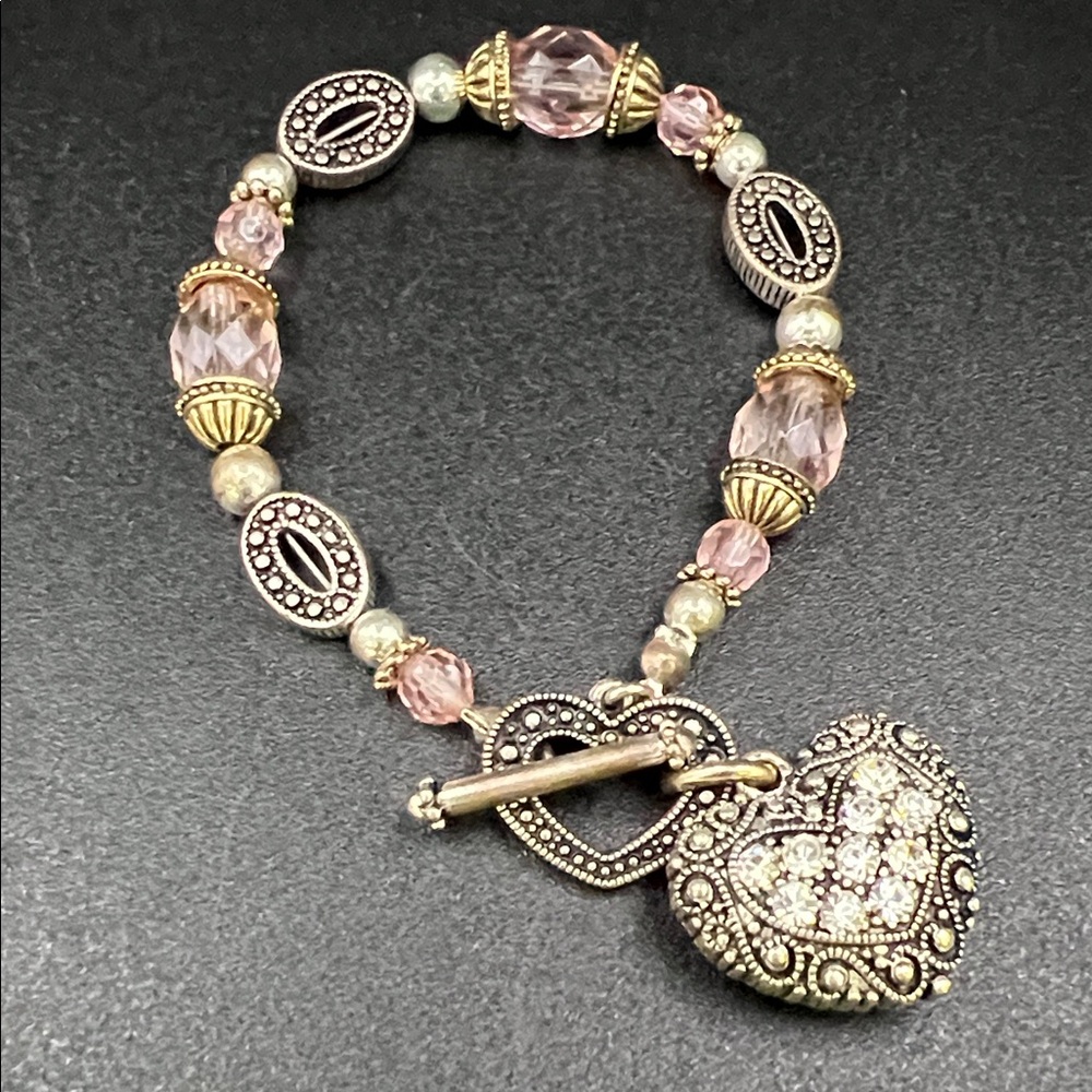 Pink Crystal Heart 8” Toggle Bracelet